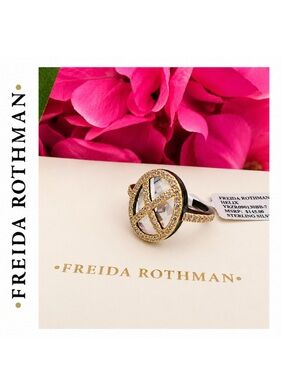 Freida Rothman Gunmetal Black Rhodium  Sterling Silver 14k Gold Helix Ring SZ 7